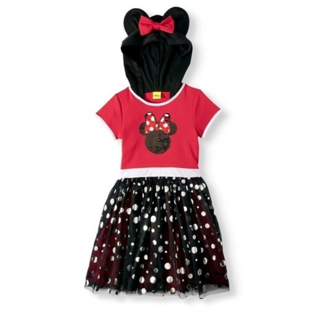 Disney Minnie Mouse Flip Sequin Tutu Dress With Hood Girls Size L 10/12 Vacation